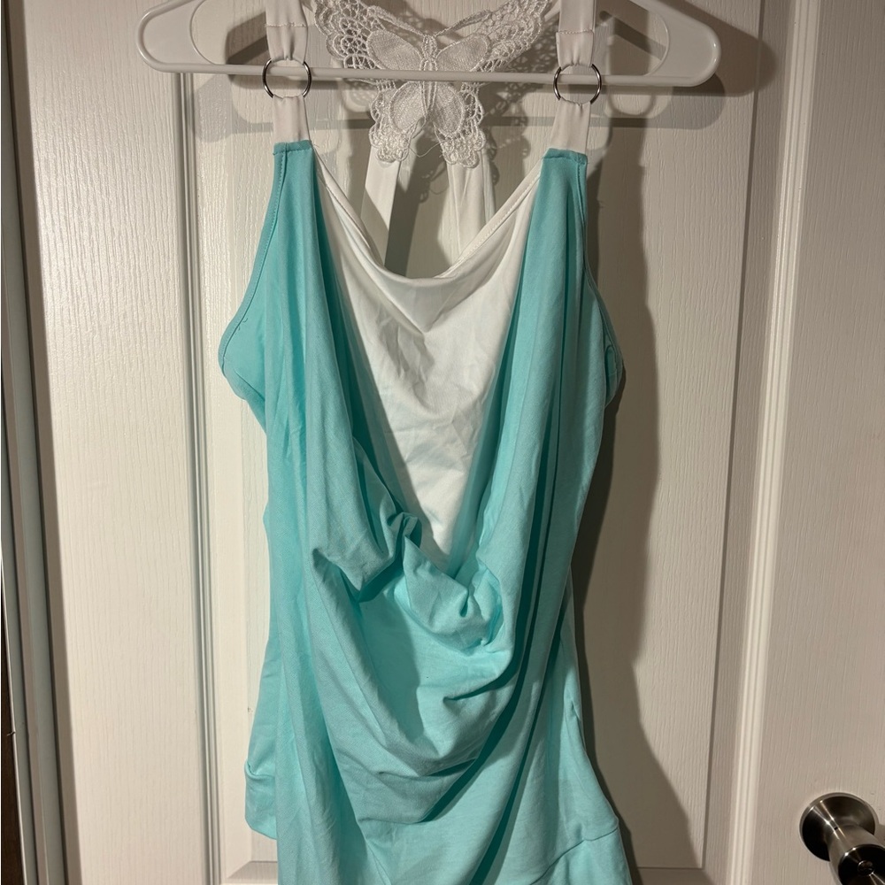 SHEIN Light Blue and White Draped Tank Top